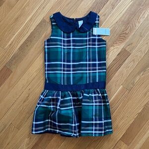 Gymboree Green and Navy Plaid Peter Pan Collared Holiday Dress Girls NWT SZ 8